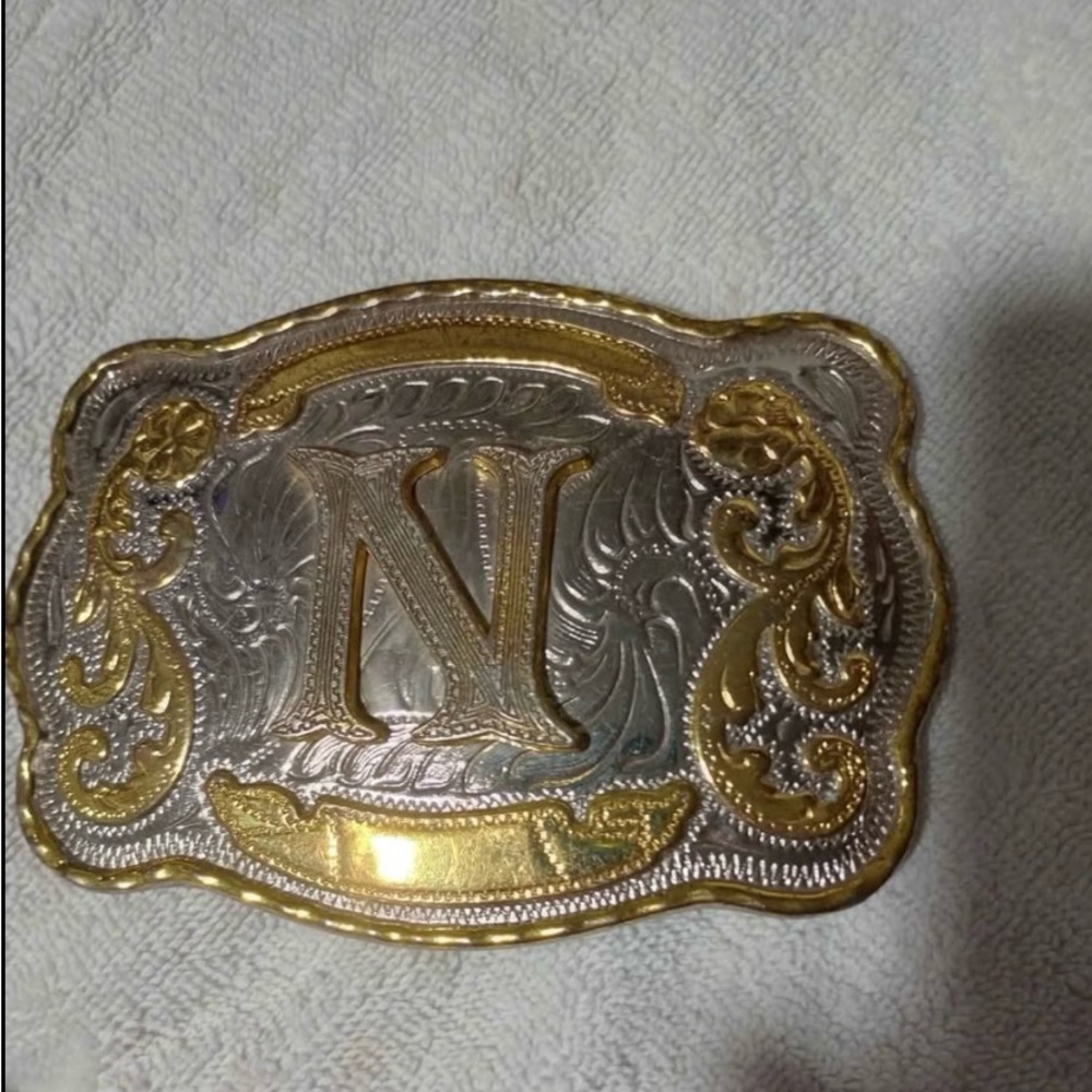 Gold and Silver Western Belt Buckle with N